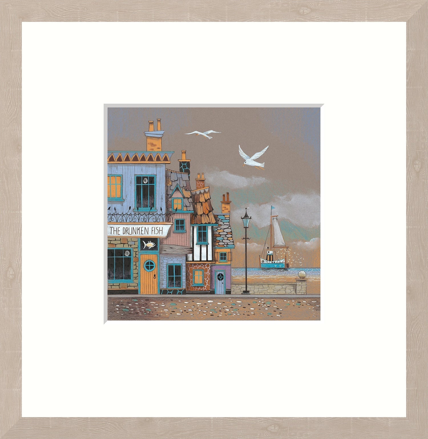 the drunken fish framed print by artist gary walton