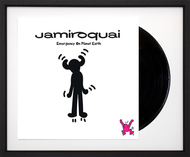 emergency on planet earth album cover with vinyl record framed by artist tboy