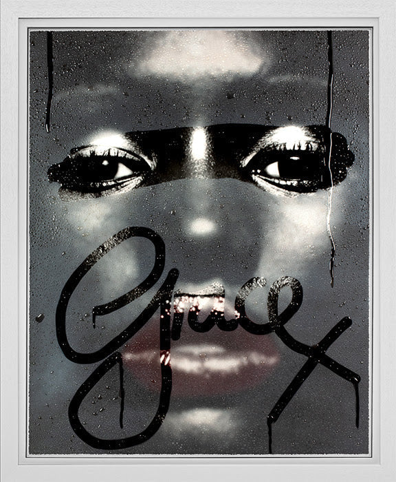 grace jones print framed in white by artist tboy