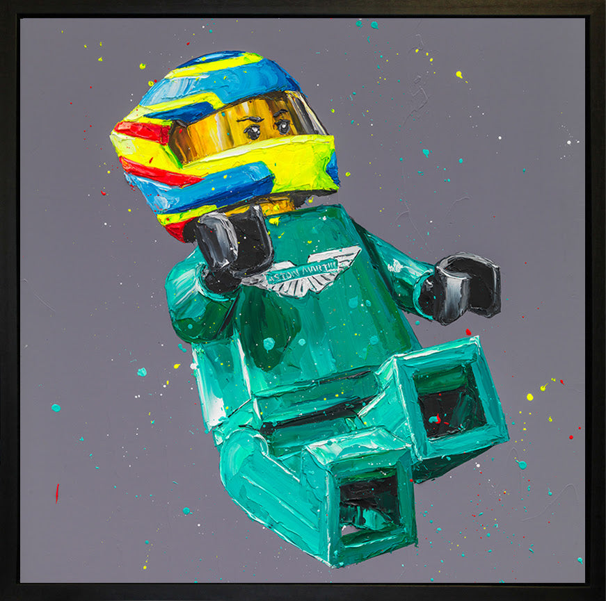 lego alonso wall of champions hand embellished canvas framed by artist paul oz