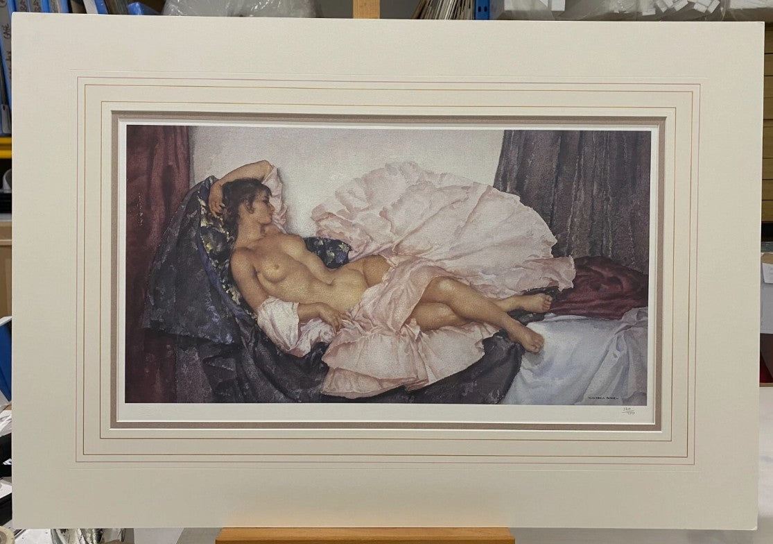 model reclinging mouted print by artist russell flint