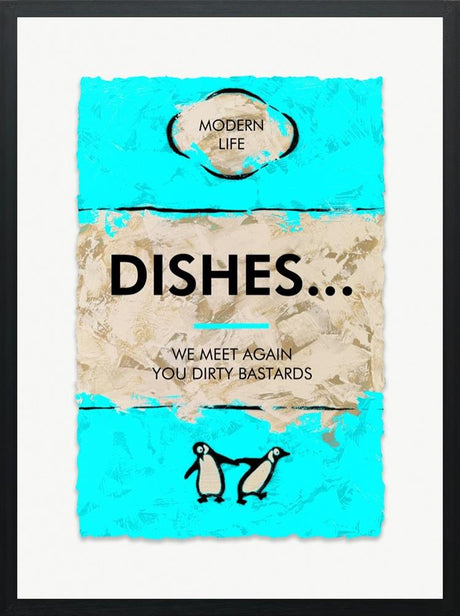 dishes framed print by artist hue folk