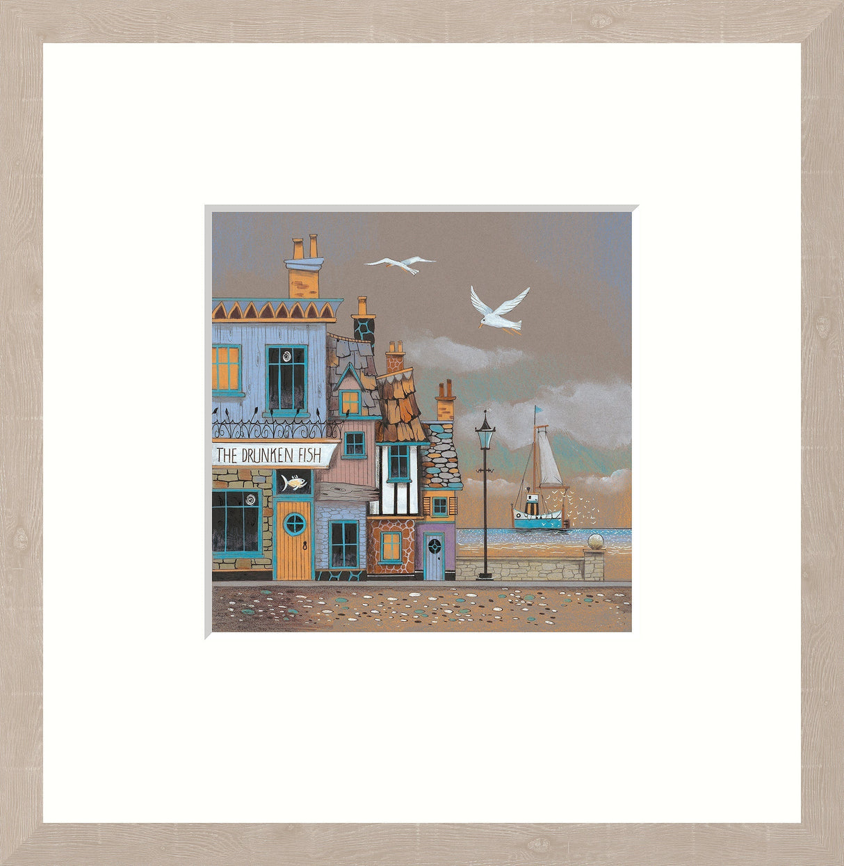 the drunken fish framed print by artist gary walton