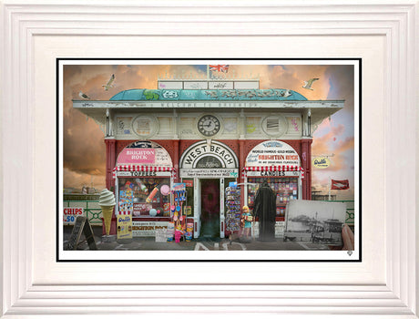 The Kiosk At West Beach print framed in white by artist jj adams