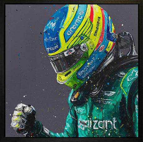 alonso 2023 wall of champion framed print by artist paul oz