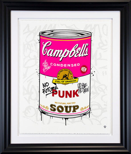 campbells punk soup black framed print by artist JJ Adams