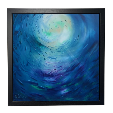 circle of life print framed in black by artist julie ann scott