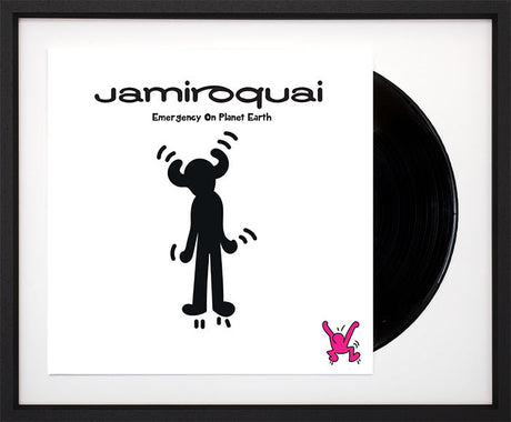 emergency on planet earth album cover with vinyl record framed by artist tboy
