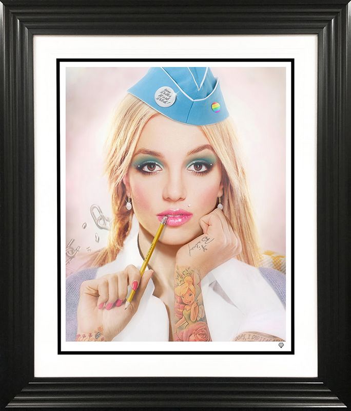 hit me baby one more time print framed in black by artist jj adams