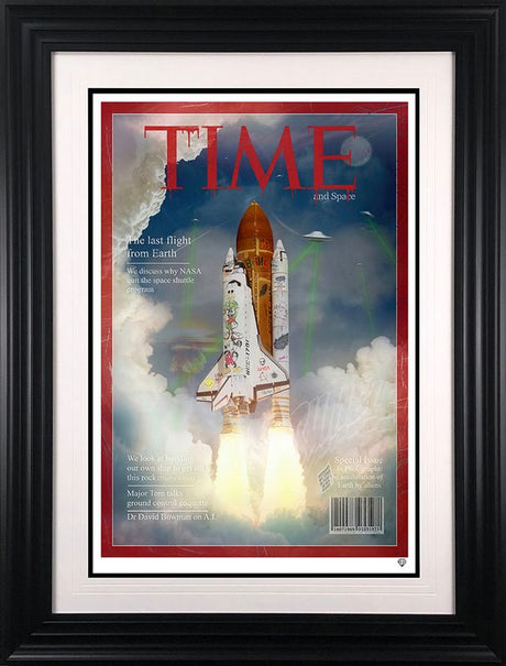 last flight from earth print framed in black by artist jj adams
