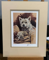 mother and son mounted print by artist mick cawston