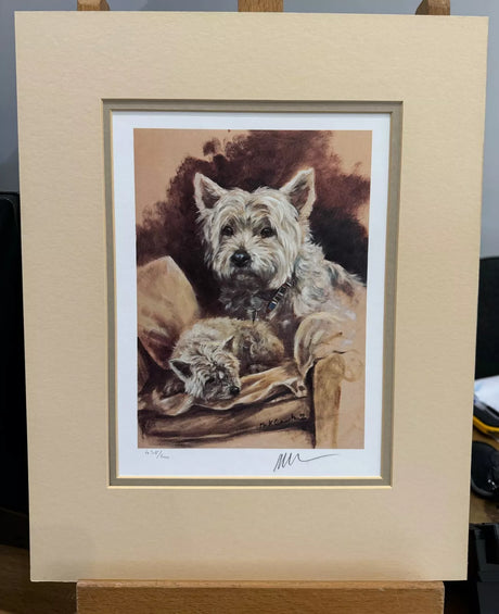 mother and son mounted print by artist mick cawston