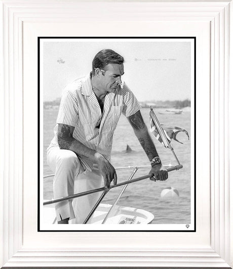 on vacation blakc and white print framed in white by artist jj adams