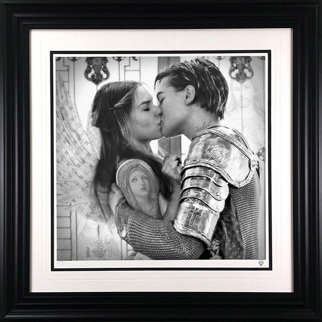 romeo and juliet black and white print framed in black by artist jj adams
