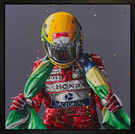 senna flag ii wall of champions hand embeliished canvas framed by artist paul oz
