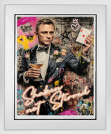 shaken not stirred white framed print by artist zee