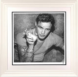 smoking gun brando black and white print framed in white by artist jj adams