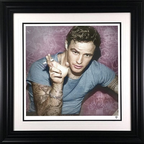 smoking gun brando colour print framed in black by artist jj adams