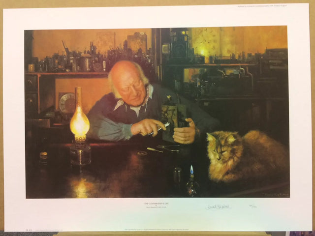 the clock menders cat print by artist david shepherd
