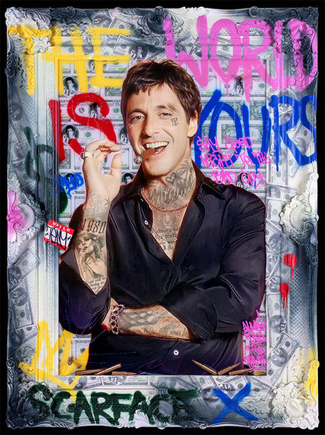 the wordl is your scarface framed print by artist ghost