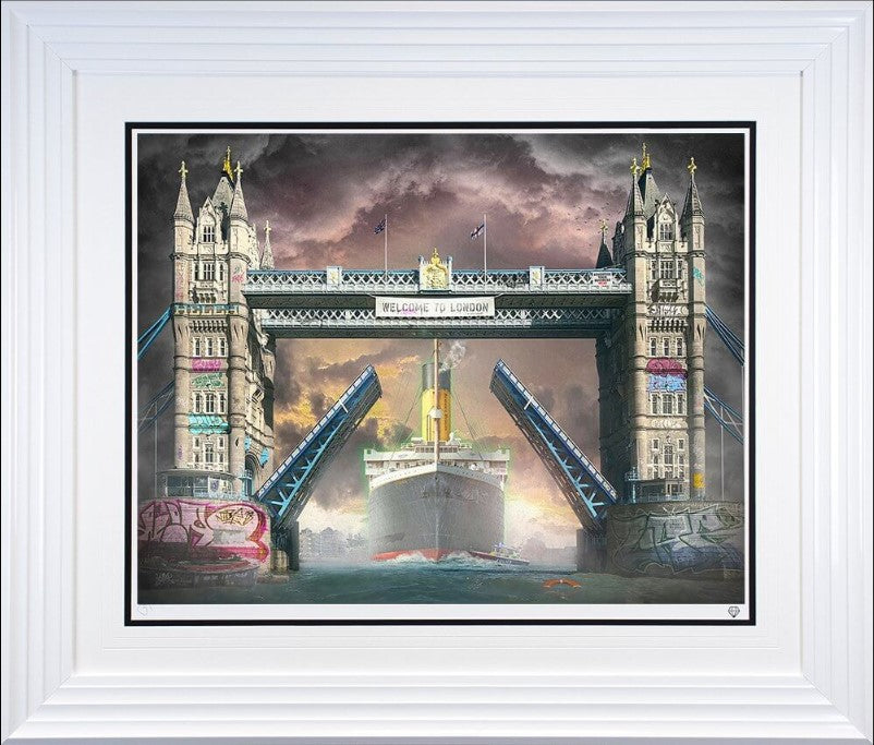 titanic return print framed in white by artist jj adams