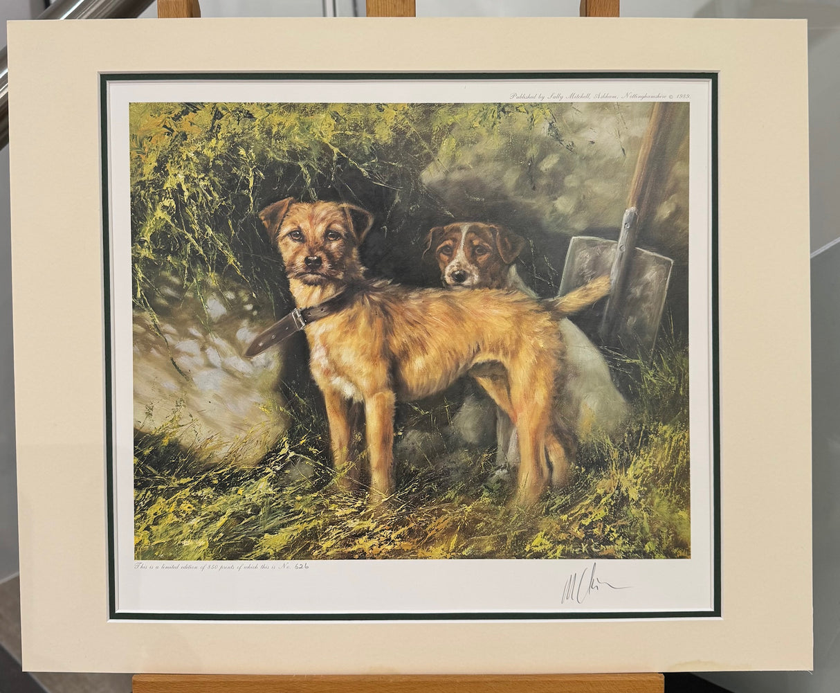 two terriers mounted print by artist mick cawston
