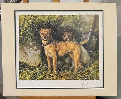 two terriers mounted print by artist mick cawston