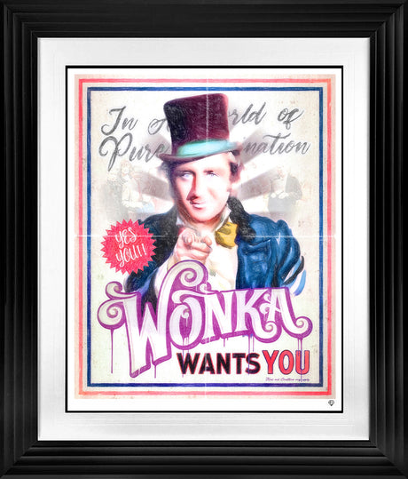 wonka needs you print framed in black by artist jj adams