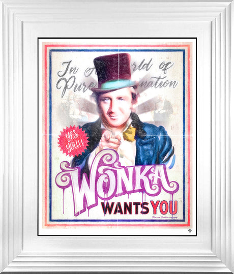 wonka needs you print framed in white by artist jj adams